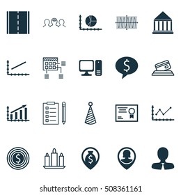 Set Of 20 Universal Editable Icons. Can Be Used For Web, Mobile And App Design. Includes Icons Such As Sinus Graph, Business Deal, Circle Graph And More.
