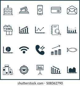 Set Of 20 Universal Editable Icons. Can Be Used For Web, Mobile And App Design. Includes Icons Such As Circle Graph, Coins Growth, Analysis And More.