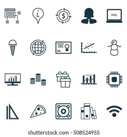 Set Of 20 Universal Editable Icons. Can Be Used For Web, Mobile And App Design. Includes Icons Such As Music, Schedule, World And More.