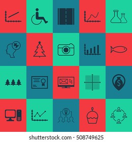 Set Of 20 Universal Editable Icons. Can Be Used For Web, Mobile And App Design. Includes Icons Such As Newsletter, Achievement Graph, Dynamics And More.