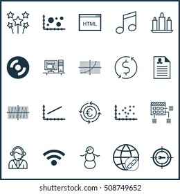 Set Of 20 Universal Editable Icons. Can Be Used For Web, Mobile And App Design. Includes Icons Such As Wireless, Wax, Blank Cd And More.