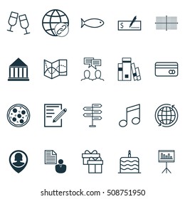 Set Of 20 Universal Editable Icons. Can Be Used For Web, Mobile And App Design. Includes Icons Such As Presentation, World, Education Center And More.