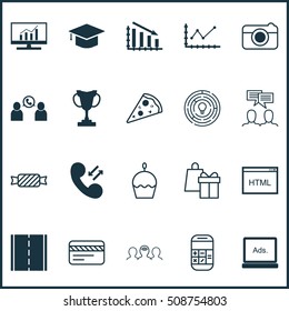 Set Of 20 Universal Editable Icons. Can Be Used For Web, Mobile And App Design. Includes Icons Such As Sweet, Shopping, Coding And More.