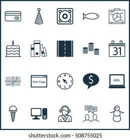 Set Of 20 Universal Editable Icons. Can Be Used For Web, Mobile And App Design. Includes Icons Such As Photo Camera, Money, Locate And More.