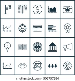 Set Of 20 Universal Editable Icons. Can Be Used For Web, Mobile And App Design. Includes Icons Such As Achievement Graph, Cooperation, Present Badge And More.
