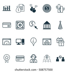 Set Of 20 Universal Editable Icons. Can Be Used For Web, Mobile And App Design. Includes Icons Such As PPC, Education Center, Present Badge And More.