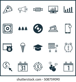 Set Of 20 Universal Editable Icons. Can Be Used For Web, Mobile And App Design. Includes Icons Such As Schedule, Blank Cd, Messaging And More.