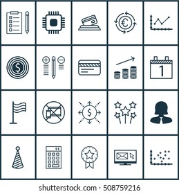 Set Of 20 Universal Editable Icons. Can Be Used For Web, Mobile And App Design. Includes Icons Such As Credit Card, Changes Graph, Reminder And More.