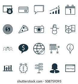 Set Of 20 Universal Editable Icons. Can Be Used For Web, Mobile And App Design. Includes Icons Such As Info Pointer, Sliced Pizza, Business Woman And More.