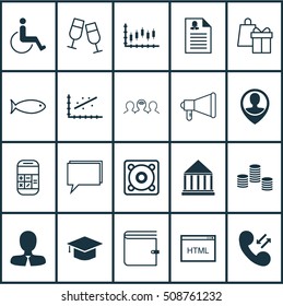 Set Of 20 Universal Editable Icons. Can Be Used For Web, Mobile And App Design. Includes Icons Such As Graduation, Female Application, Shopping And More.