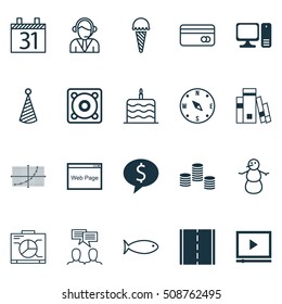 Set Of 20 Universal Editable Icons. Can Be Used For Web, Mobile And App Design. Includes Icons Such As Photo Camera, Video Player, Board And More.