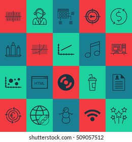 Set Of 20 Universal Editable Icons. Can Be Used For Web, Mobile And App Design. Includes Icons Such As Wax, Crotchets, Blank Cd And More.