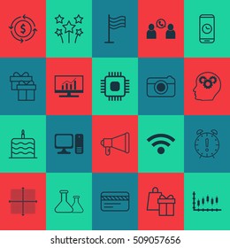 Set Of 20 Universal Editable Icons. Can Be Used For Web, Mobile And App Design. Includes Icons Such As Call Duration, Time Management, Chemical And More.