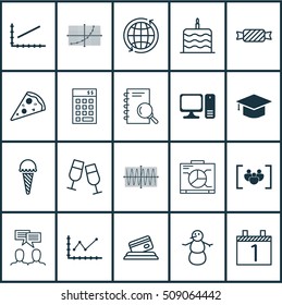 Set Of 20 Universal Editable Icons. Can Be Used For Web, Mobile And App Design. Includes Icons Such As Celebration Cake, Discussion, Sliced Pizza And More.