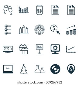 Set Of 20 Universal Editable Icons. Can Be Used For Web, Mobile And App Design. Includes Icons Such As Line Graph, Coins Growth, Blank Cd And More.