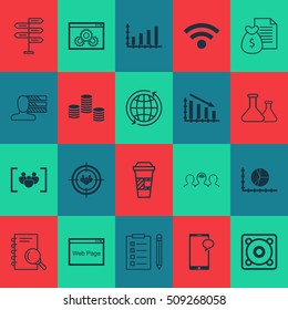 Set Of 20 Universal Editable Icons. Can Be Used For Web, Mobile And App Design. Includes Icons Such As Music, Website, Wireless And More.