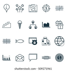 Set Of 20 Universal Editable Icons. Can Be Used For Web, Mobile And App Design. Includes Icons Such As Business Goal, Frozen Food, Money Recycle And More.