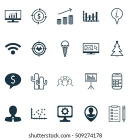 Set Of 20 Universal Editable Icons. Can Be Used For Web, Mobile And App Design. Includes Icons Such As Cooperation, Wireless, Reminder And More.