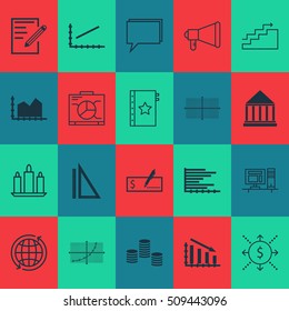 Set Of 20 Universal Editable Icons. Can Be Used For Web, Mobile And App Design. Includes Icons Such As Bars Chart, Warranty, Money And More.