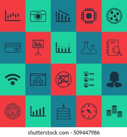 Set Of 20 Universal Editable Icons. Can Be Used For Web, Mobile And App Design. Includes Icons Such As Chemical, Segmented Bar Graph, Wireless And More.