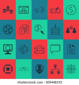 Set Of 20 Universal Editable Icons. Can Be Used For Web, Mobile And App Design. Includes Icons Such As Pin Employee, Report, Pizza Meal And More.