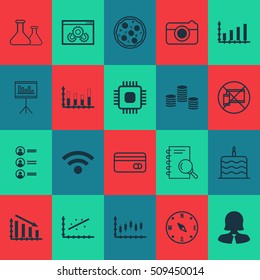 Set Of 20 Universal Editable Icons. Can Be Used For Web, Mobile And App Design. Includes Icons Such As Plastic Card, Chip, Stock Market And More.