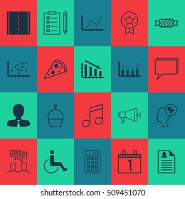 Set Of 20 Universal Editable Icons. Can Be Used For Web, Mobile And App Design. Includes Icons Such As Sliced Pizza, Sweet, Accessibility And More.