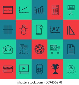 Set Of 20 Universal Editable Icons. Can Be Used For Web, Mobile And App Design. Includes Icons Such As Measurement, Greeting Email, Video Player And More.