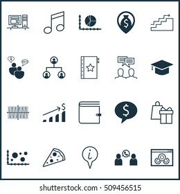 Set Of 20 Universal Editable Icons. Can Be Used For Web, Mobile And App Design. Includes Icons Such As Phone Conference, Shopping, Crotchets And More.