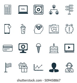 Set Of 20 Universal Editable Icons. Can Be Used For Web, Mobile And App Design. Includes Icons Such As Investment, Brain Process, Music And More.