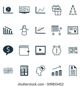 Set Of 20 Universal Editable Icons. Can Be Used For Web, Mobile And App Design. Includes Icons Such As Coins Growth, Schedule, Computer And More.