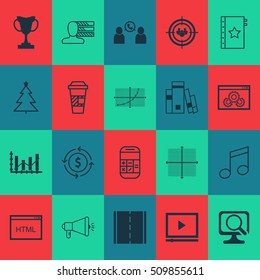 Set Of 20 Universal Editable Icons. Can Be Used For Web, Mobile And App Design. Includes Icons Such As Crotchets, Tournament, Money Recycle And More.