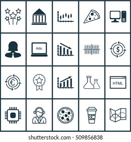 Set Of 20 Universal Editable Icons. Can Be Used For Web, Mobile And App Design. Includes Icons Such As Present Badge, Fail Graph, Chemical And More.