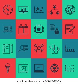 Set Of 20 Universal Editable Icons. Can Be Used For Web, Mobile And App Design. Includes Icons Such As Report, Chip, Board And More.