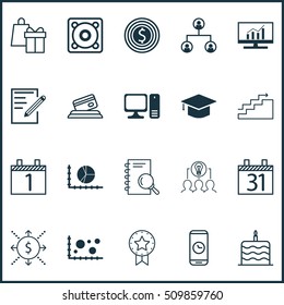 Set Of 20 Universal Editable Icons. Can Be Used For Web, Mobile And App Design. Includes Icons Such As Graduation, Music, Business Goal And More.