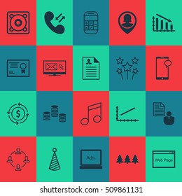 Set Of 20 Universal Editable Icons. Can Be Used For Web, Mobile And App Design. Includes Icons Such As Holiday Ornament, Festive Fireworks, Pin Employee And More.