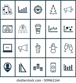 Set Of 20 Universal Editable Icons. Can Be Used For Web, Mobile And App Design. Includes Icons Such As Stock Market, Raise Diagram, Call Duration And More.