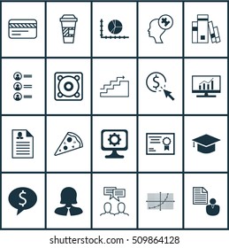 Set Of 20 Universal Editable Icons. Can Be Used For Web, Mobile And App Design. Includes Icons Such As Job Applicants, Sliced Pizza, Takeaway Coffee And More.