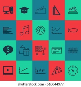 Set Of 20 Universal Editable Icons. Can Be Used For Web, Mobile And App Design. Includes Icons Such As Cosinus Diagram, Credit Card, Changes Graph And More.