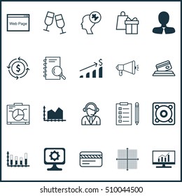 Set Of 20 Universal Editable Icons. Can Be Used For Web, Mobile And App Design. Includes Icons Such As Champagne Glasses, Money Recycle, Segmented Bar Graph And More.