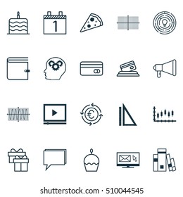 Set Of 20 Universal Editable Icons. Can Be Used For Web, Mobile And App Design. Includes Icons Such As Plastic Card, Present, Brain Process And More.