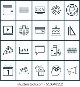 Set Of 20 Universal Editable Icons. Can Be Used For Web, Mobile And App Design. Includes Icons Such As Library, Stock Market, Wallet And More.