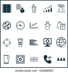 Set Of 20 Universal Editable Icons. Can Be Used For Web, Mobile And App Design. Includes Icons Such As Pizza Meal, Successful Investment, Winter And More.