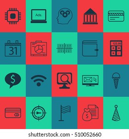 Set Of 20 Universal Editable Icons. Can Be Used For Web, Mobile And App Design. Includes Icons Such As Birthday Hat, Board, Plastic Card And More.