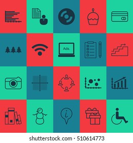 Set Of 20 Universal Editable Icons. Can Be Used For Web, Mobile And App Design. Includes Icons Such As Growth, Accessibility, Wireless And More.