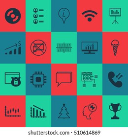 Set Of 20 Universal Editable Icons. Can Be Used For Web, Mobile And App Design. Includes Icons Such As Stock Market, Human Mind, Tournament And More.