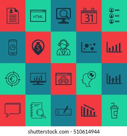 Set Of 20 Universal Editable Icons. Can Be Used For Web, Mobile And App Design. Includes Icons Such As Date, Conference, Currency Recycle And More.