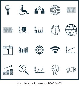 Set Of 20 Universal Editable Icons. Can Be Used For Web, Mobile And App Design. Includes Icons Such As Achievement Graph, Cosinus Diagram, Agenda And More.