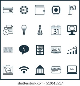 Set Of 20 Universal Editable Icons. Can Be Used For Web, Mobile And App Design. Includes Icons Such As Wireless, Laptop, Frozen Food And More.