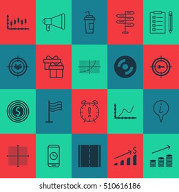 Set Of 20 Universal Editable Icons. Can Be Used For Web, Mobile And App Design. Includes Icons Such As Opportunity, Pin, Graphical Grid And More.